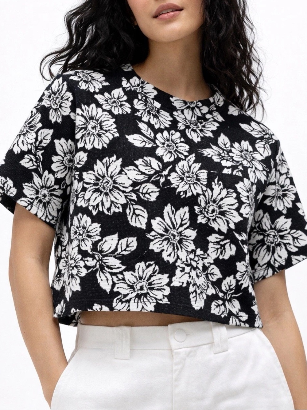 Anthropologie Maeve Jacquard Knit Floral Crop Top